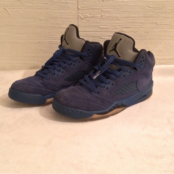 Air Jordan 5 Retro Blue Suede Sneakers - Picture 2 of 8